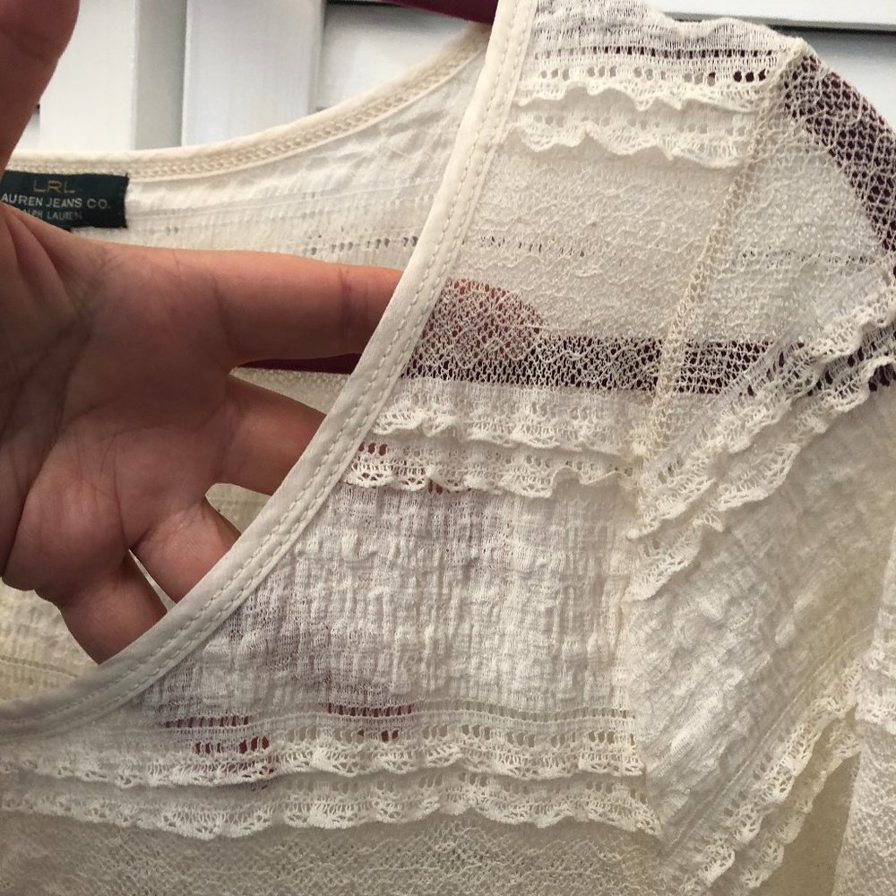 Lauren jeans co, women light tan long sleeve lace - Picture 8 of 8
